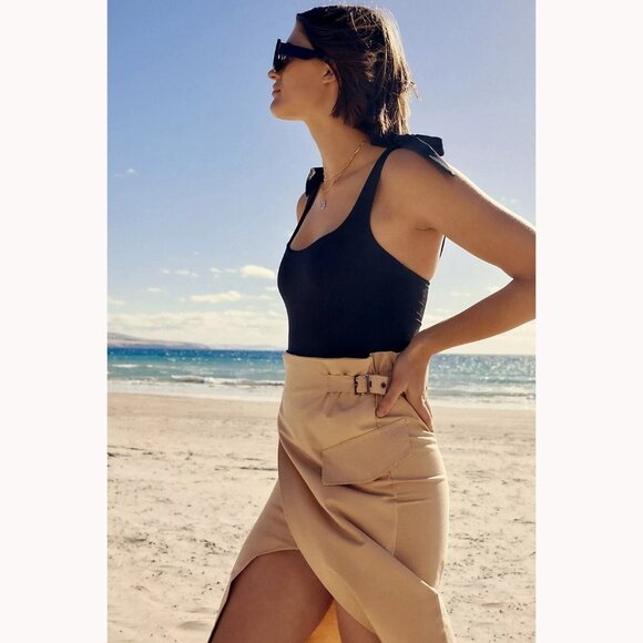 Eva Franco Dresses & Skirts - Anthropologie Eva Franco Trousers Wrap Midi Skirt Beige